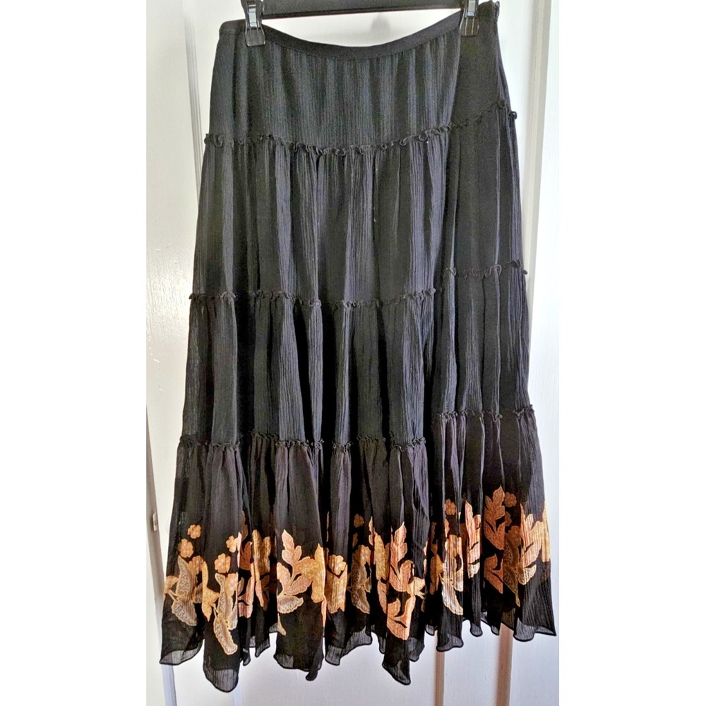 Tommy Bahama woman Sz M-8/10 tiered silk cotton blend black skirt silk lined